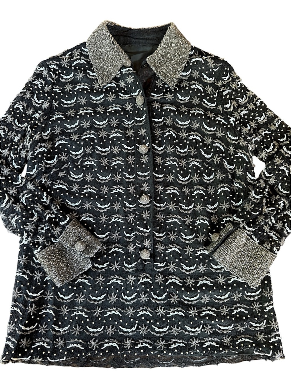 Vintage 1960s custom fully beaded black lace top tunic M/L